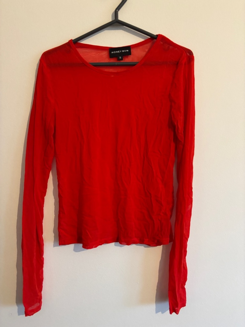 Honey Bum Red Long Sleeve Mesh Top